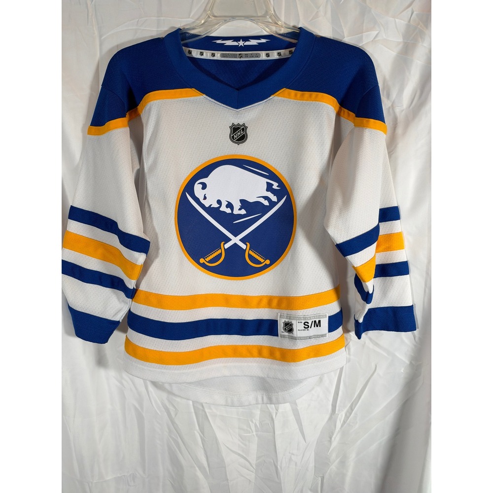 NHL Buffalo Sabres Youth Hockey Jersey White Blue Gold Size S/M Kids